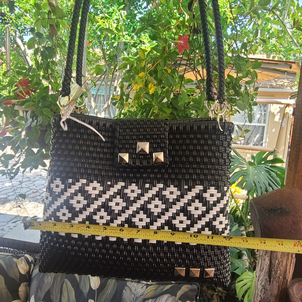 Mexican Tote Bag. Recycled Plastic Bag Black & White